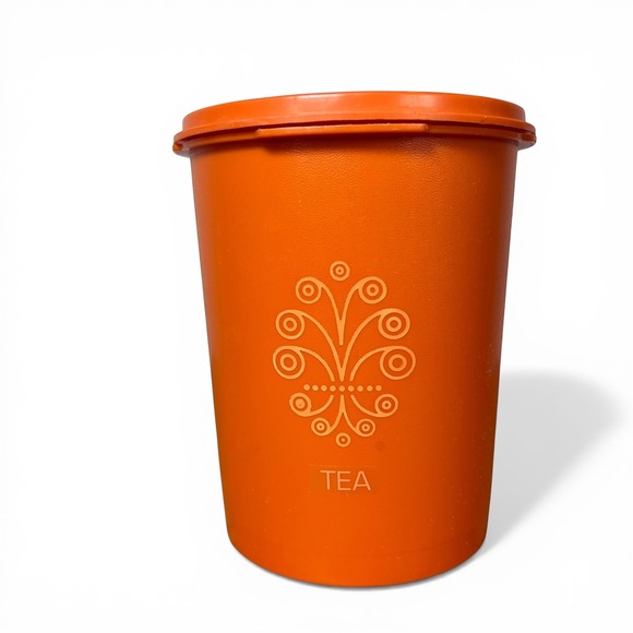 Vintage Tupperware Servalier Canister Set 4 Orange Sunburst Lid Flour Sugar Tea - Picture 5 of 12